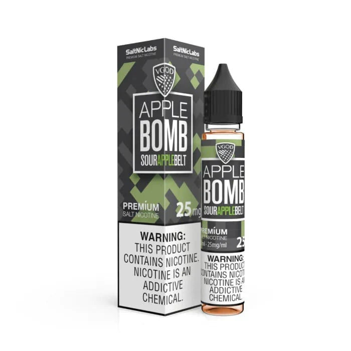 VGOD Apple Bomb vape juice bottle and packaging on a white background