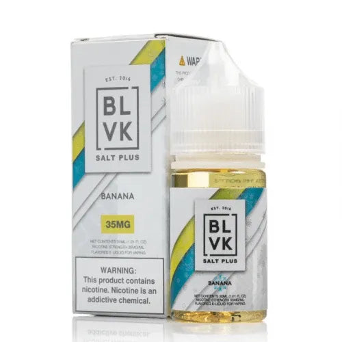 BLVK Salt Plus Banana e-liquid bottle and packaging on a white background