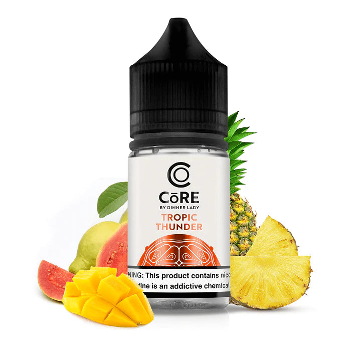 Core by Dinner Lady Tropic Thunder vape salt bottle with tropical fruits on a white background