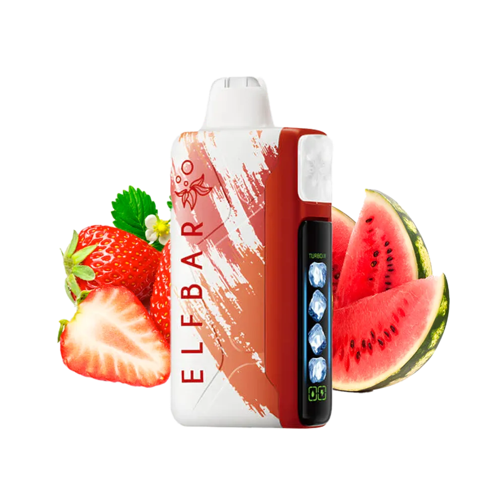 Elfbar Ice king vape device with strawberry and watermelon on a white background