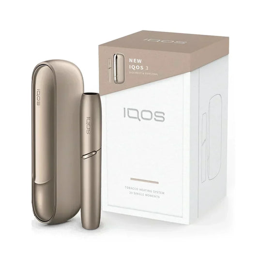 iqos 3 starter kit with packaging and device on white background