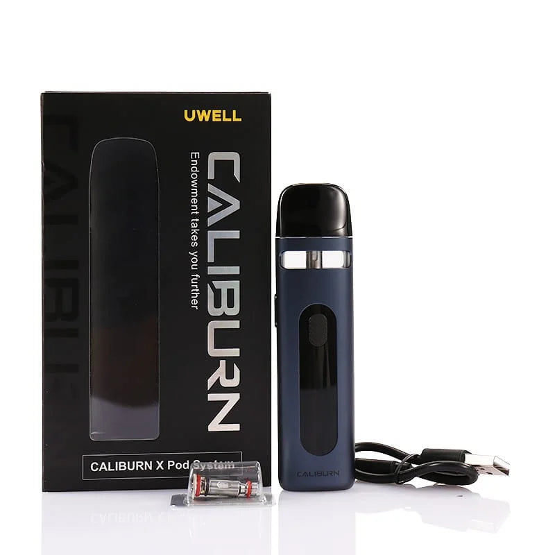 Uwell Caliburn X vape device and packaging on a white background