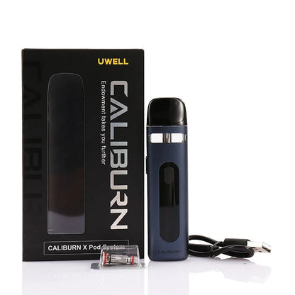Uwell Caliburn X vape device and packaging on a white background