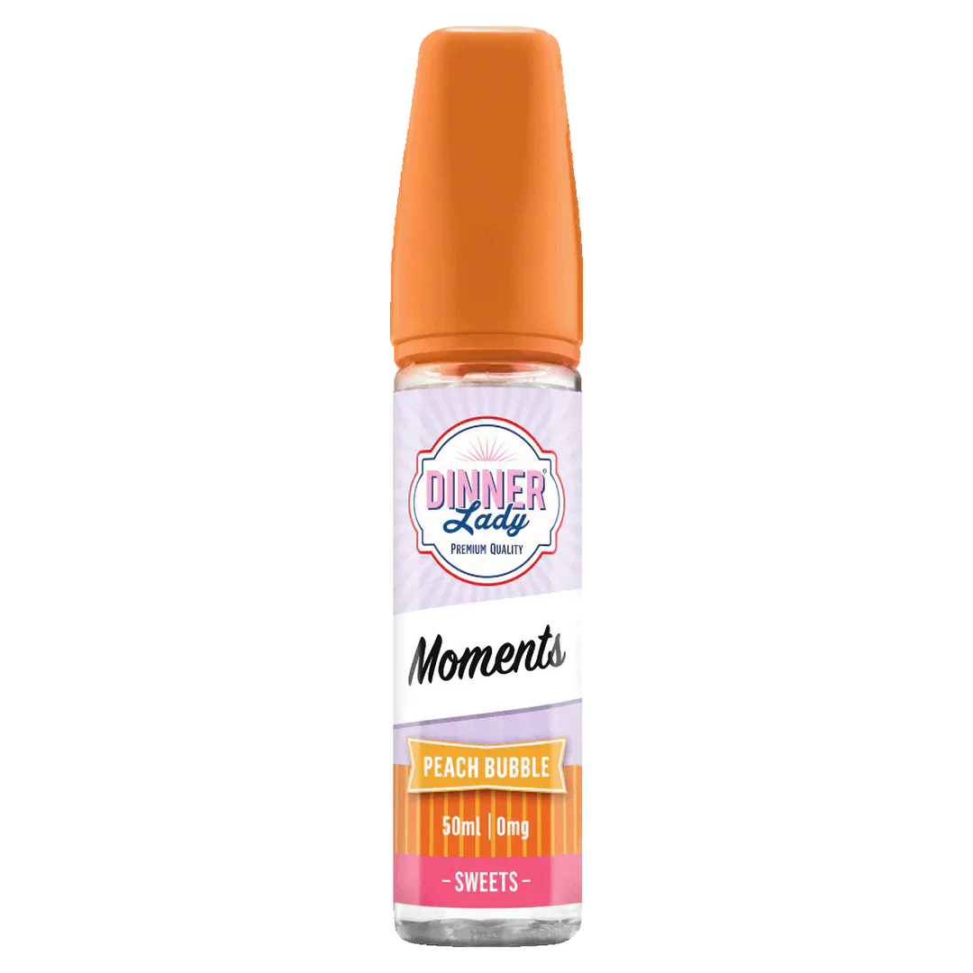 Dinner Lady Moments Peach Bubble vape juice bottle on a white background
