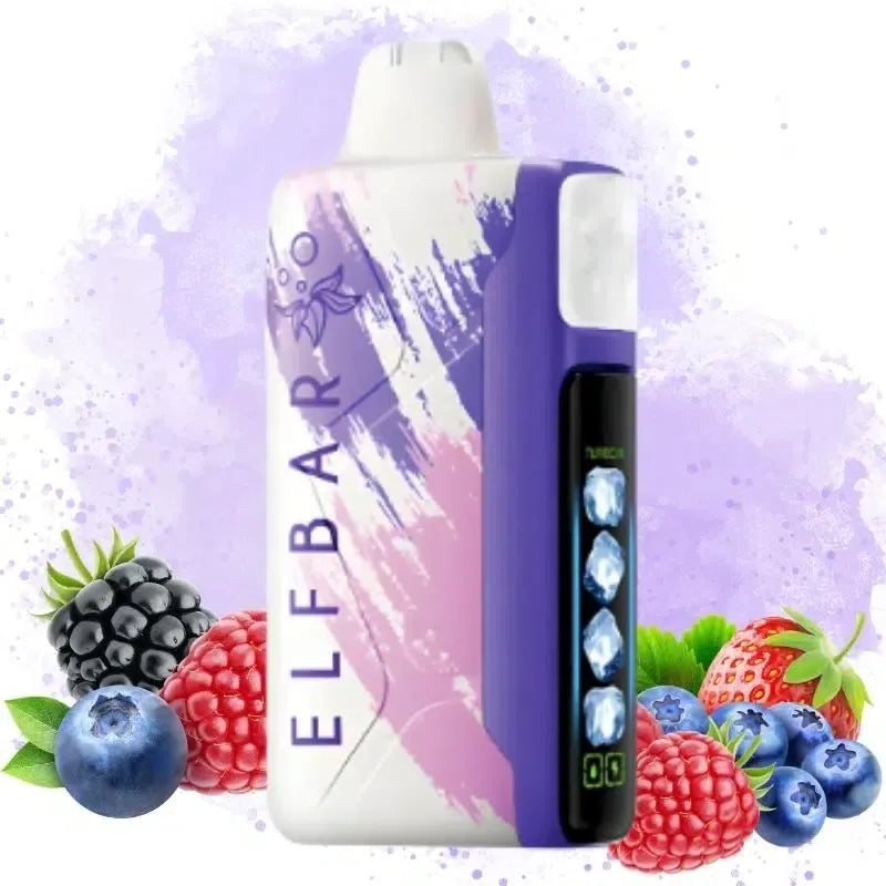 Elfbar ice king vape device with berries on a colorful background