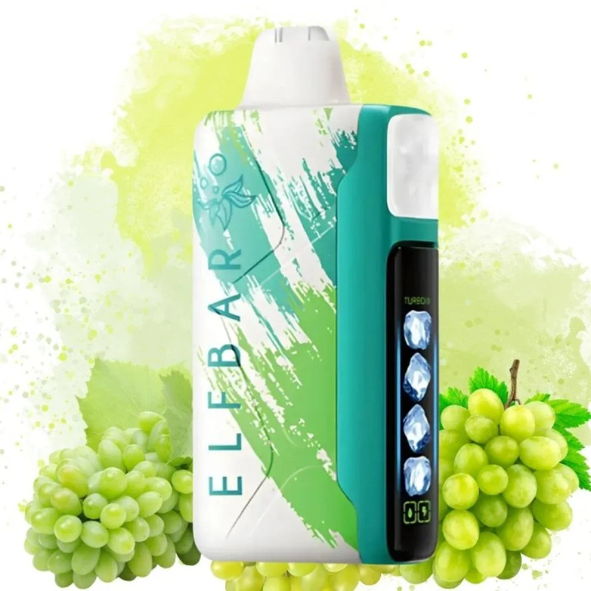 Elfbar ice king vape device with white grapes on a green and white background