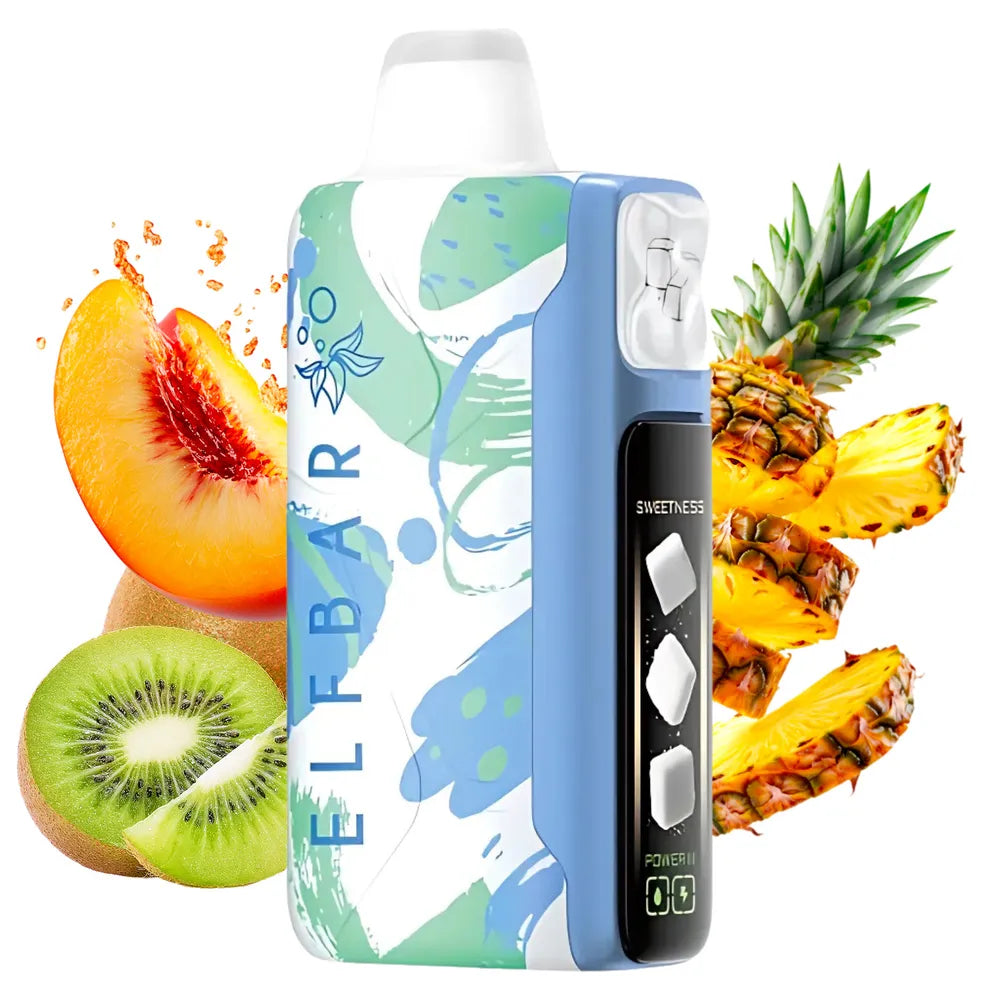Elf Bar sweet king kiwi pineapple vape device with fruit graphics on a white background