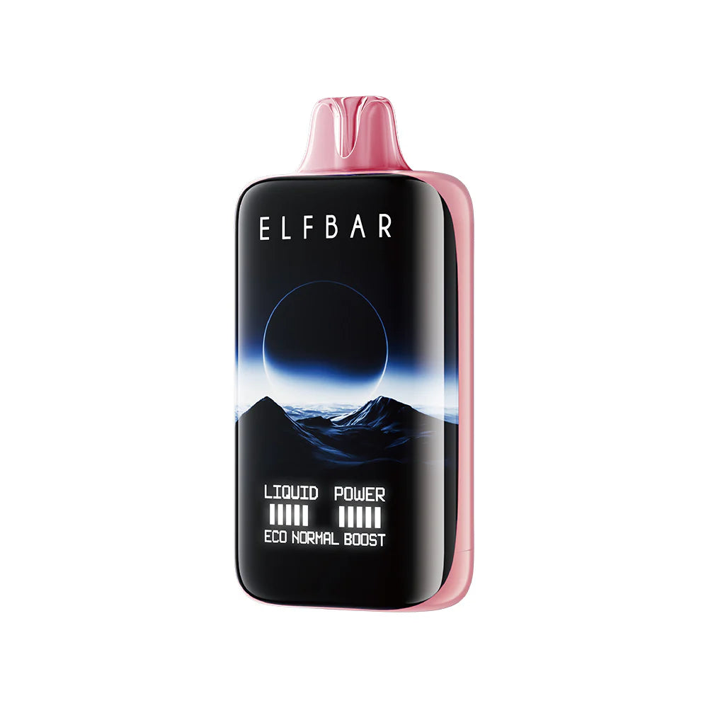 Elfbar vape device with pink top and black body on a white background