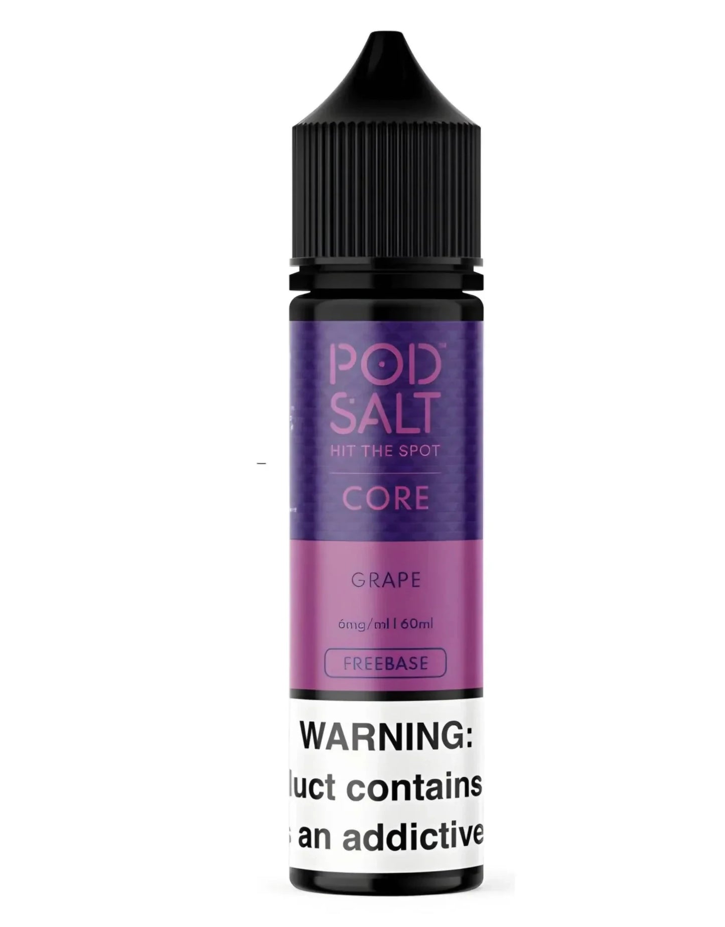Pod Salt e-liquid bottle with purple label on a white background
