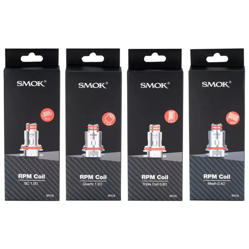 Four packages of SMOK RPM Coils on a white background