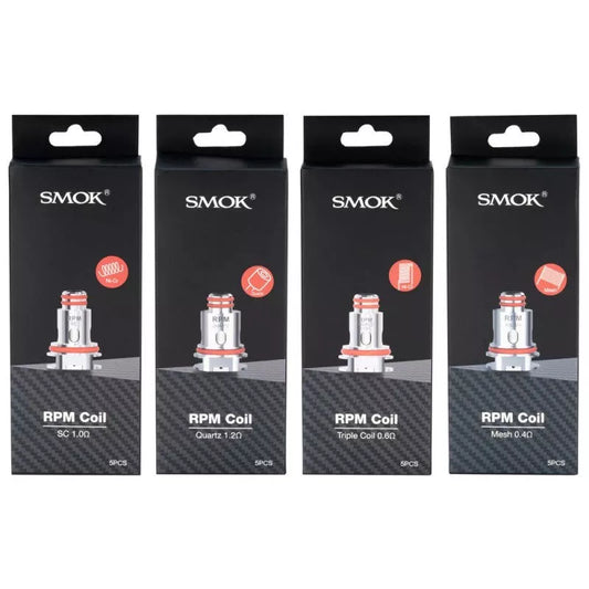 Four packages of SMOK RPM Coils on a white background