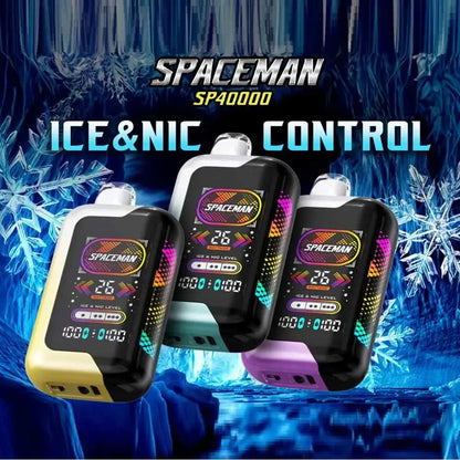 Three Spaceman SP40000 devices with digital displays on a icy background