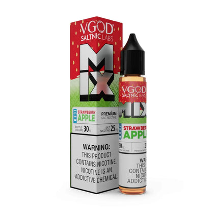 VGod Salt Nic Labs MIX Strawberry Apple vape juice bottle and packaging on a white background