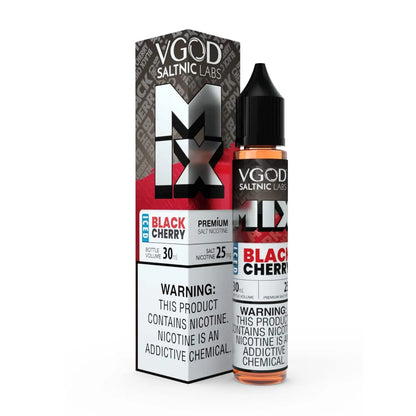 VGOD Saltnic Labs MIX Black Cherry vape juice bottle and packaging on a white background