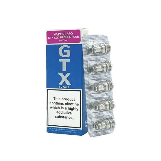 Pack of Vaporesso GTX vape coils 1.2ohm with a blue and white packaging on a white background