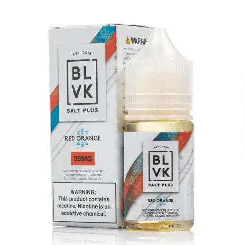 BLVK Salt Plus Red Orange e-liquid bottle and packaging on a white background