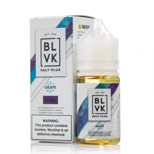 BLVK Salt Plus Grape e-liquid bottle and packaging on a white background