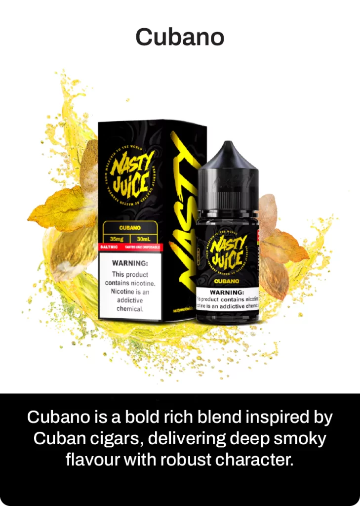 Nasty juice smooth cubano vape flavour, with flavour description on below