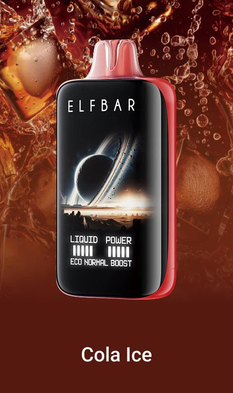 Elfbar moon night Cola Ice vape device with cola-themed background