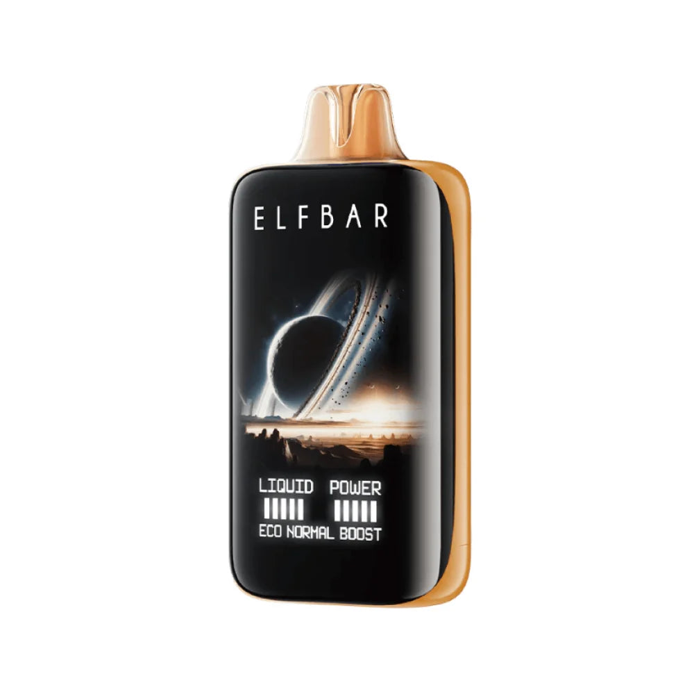Elfbar vape device with a black and gold design on a white background