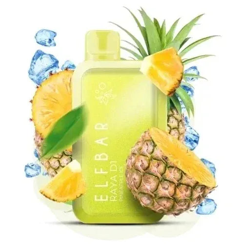 Elfbar raya d1 with pineapple ice, and 'Elfbar' branding on a white background