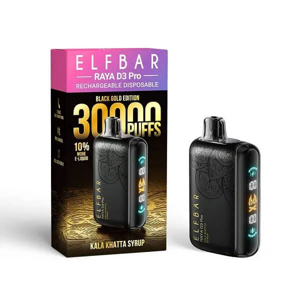 Elf Bar raya d3 pro kala khatta syrup vape device and packaging on a white background