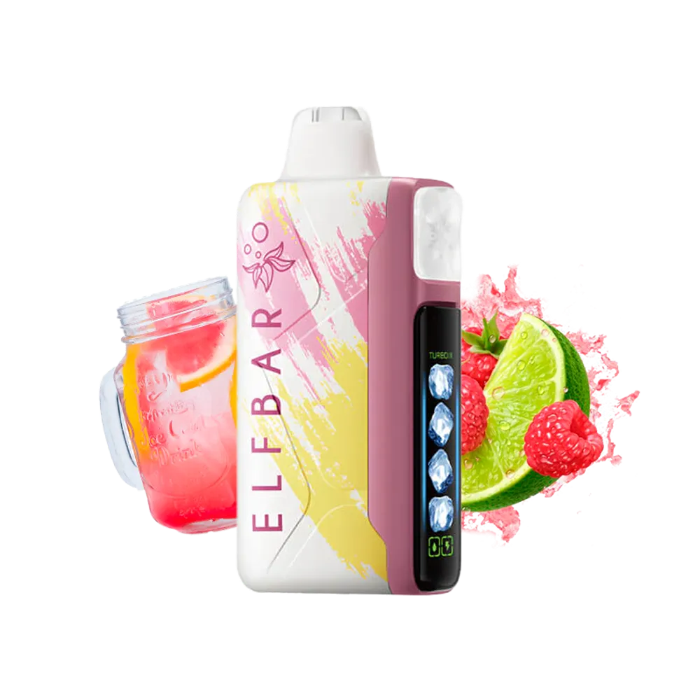 Elf Bar ice king vape device with a colorful design featuring fruit and a drink, on a white background.