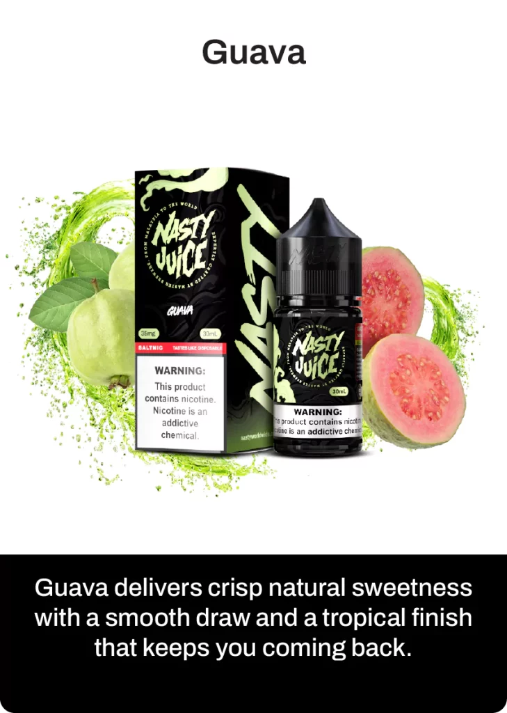 Nasty juice smooth guava vape flavour, with flavour description on below