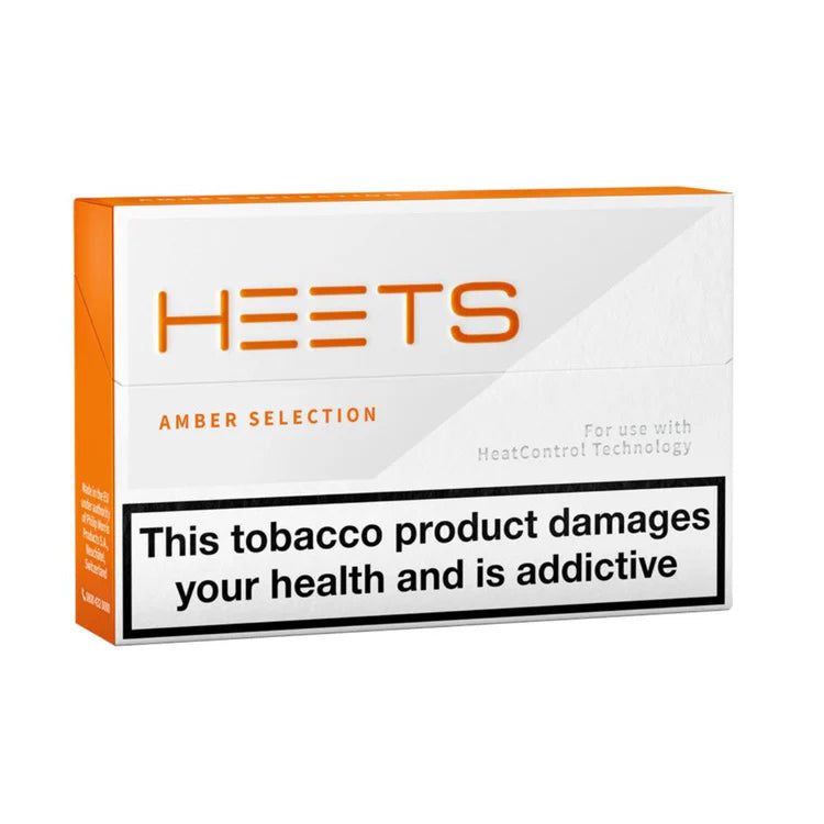 HEETS amber selection packaging with warning label on a white background