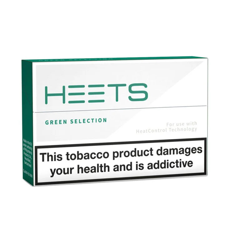 HEETS Green Selection packaging with warning label on a white background