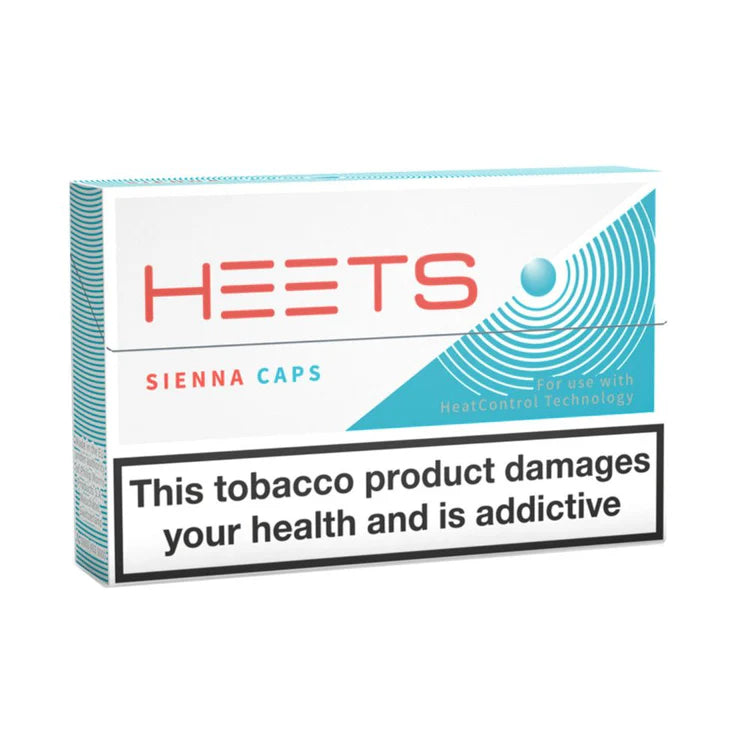 HEETS Sienna Caps packaging with warning label on a white background