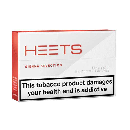HEETS Sienna Selection packaging with warning label on a white background