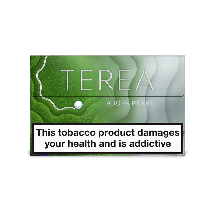 Terea Abora Pearl cigarette packaging with warning label on a white background