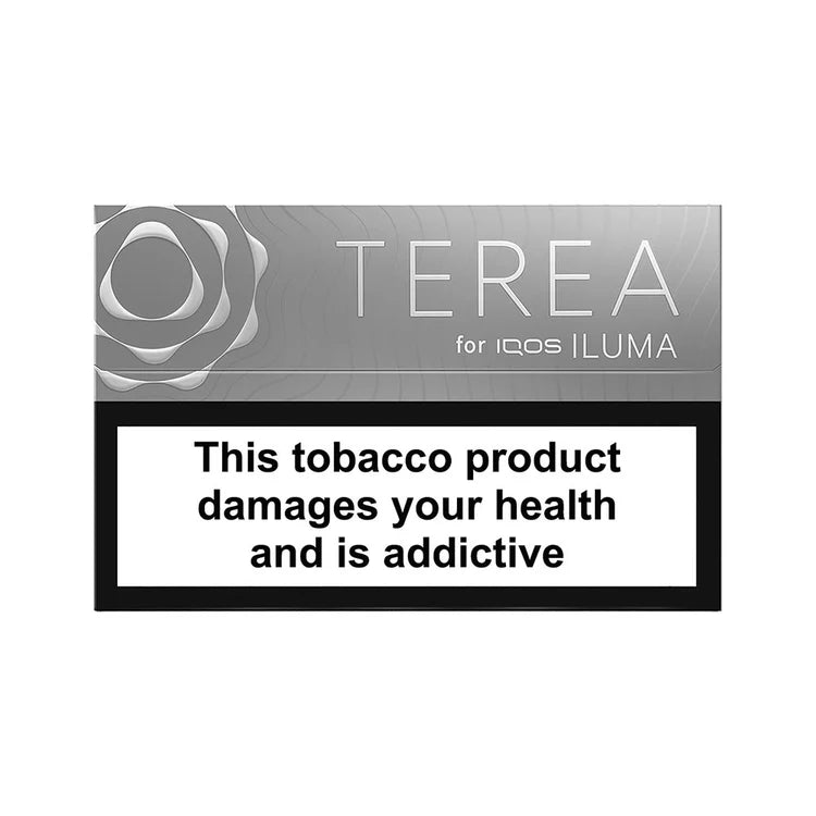Terea Silver for IQOS ILUMA packaging with health warning label on a white background