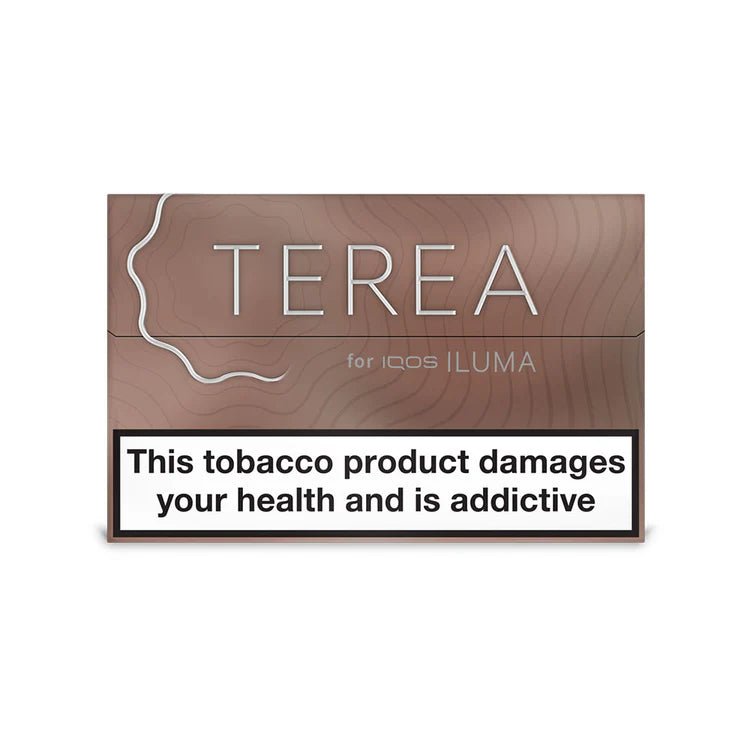 Terea Teak cigarette packaging with warning label on a white background