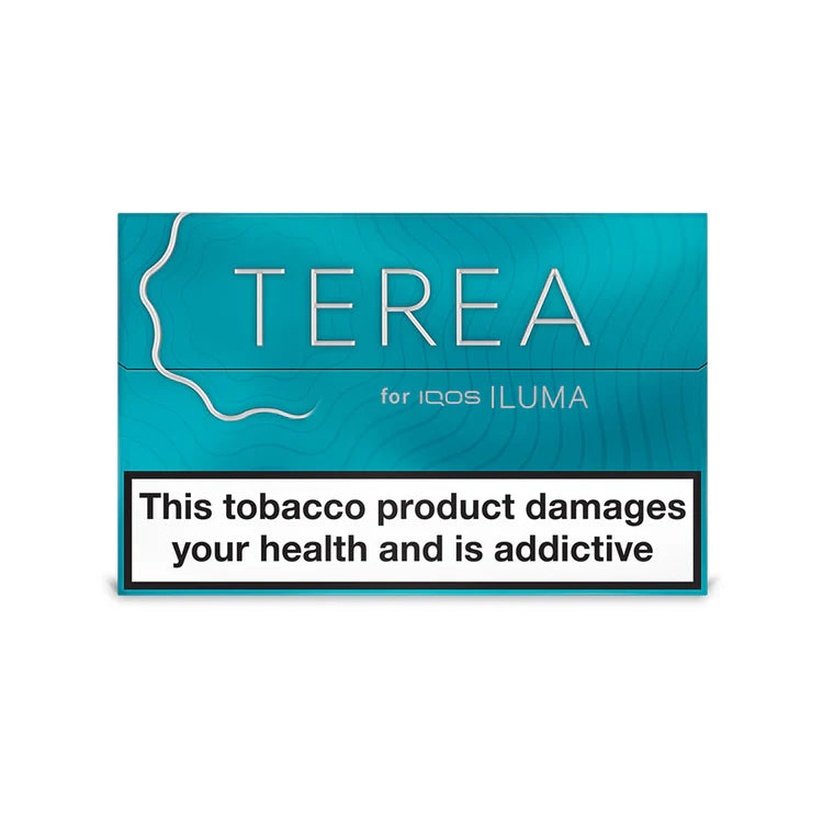 Terea Turquoise for iQOS ILUMA packaging with health warning on a white background