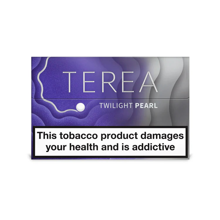 Terea Twilight Pearl cigarette packaging with warning label on a white background