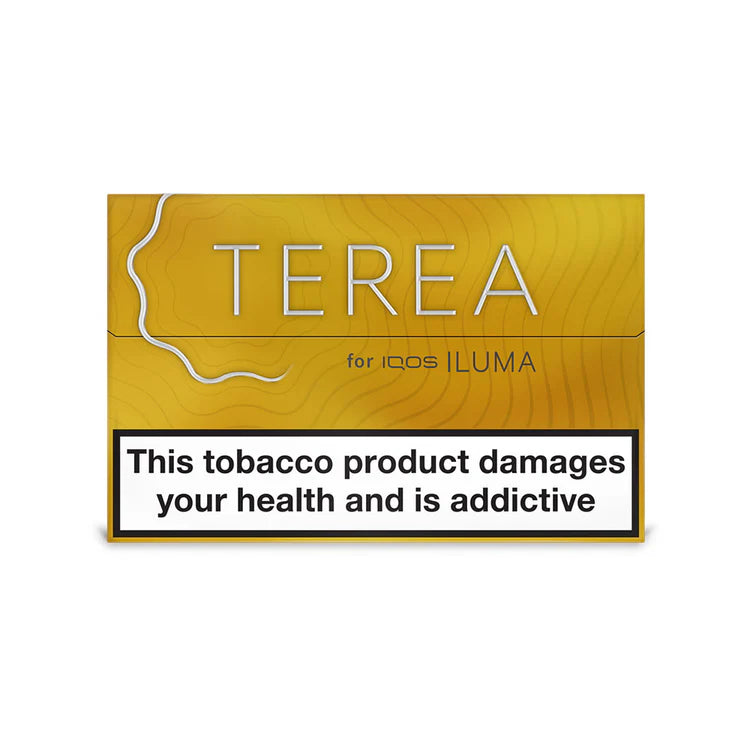 Terea Yellow for iQOS ILUMA packaging with health warning on a white background