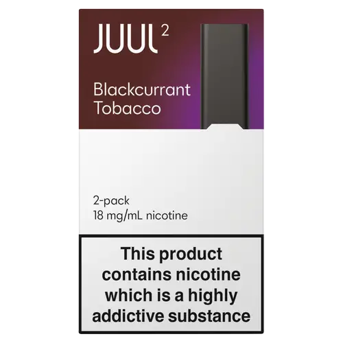 Juul2 Blackcurrant Tobacco Pods packaging on a white background