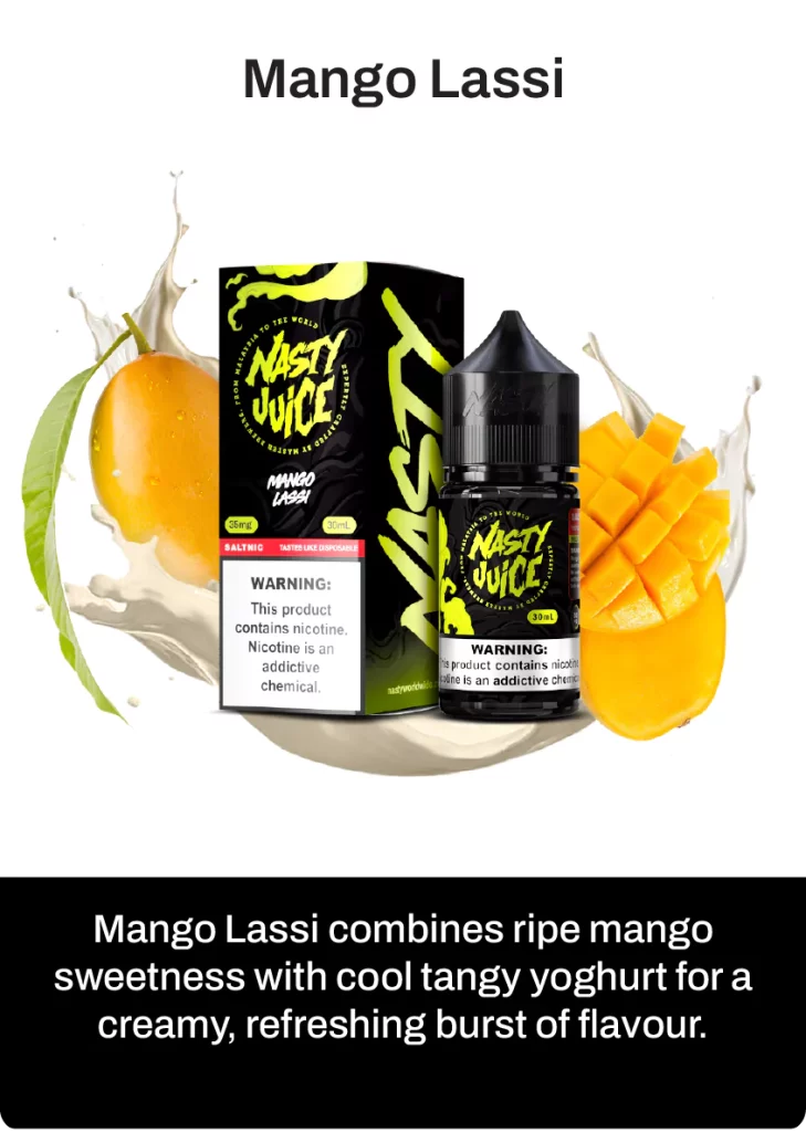 Nasty juice smooth mango lassi vape flavour, with flavour description on below