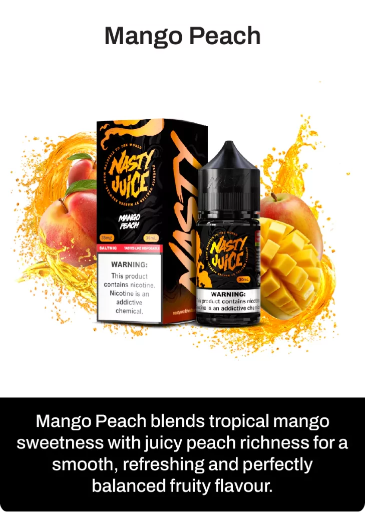 Nasty juice smooth mango peach vape flavour, with flavour description on below
