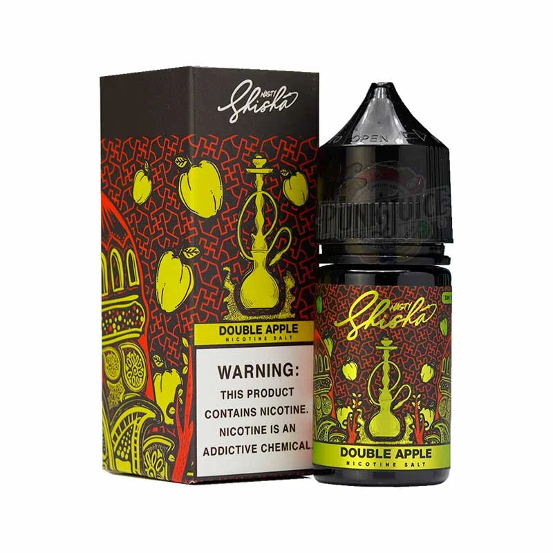 Nasty Shisha Double Apple nicotine salt packaging with warning label on a white background