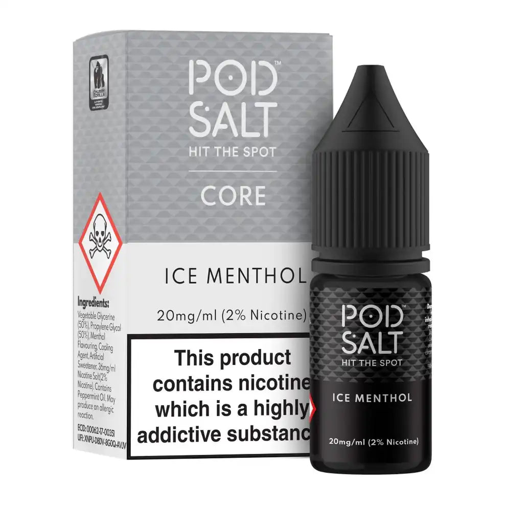 Pod Salt Ice Menthol nicotine product packaging on a white background