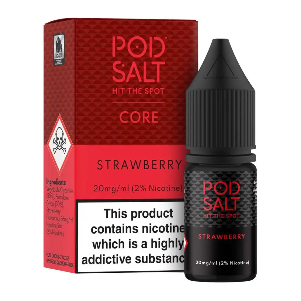 POD Salt Strawberry e-liquid bottle and packaging on a white background
