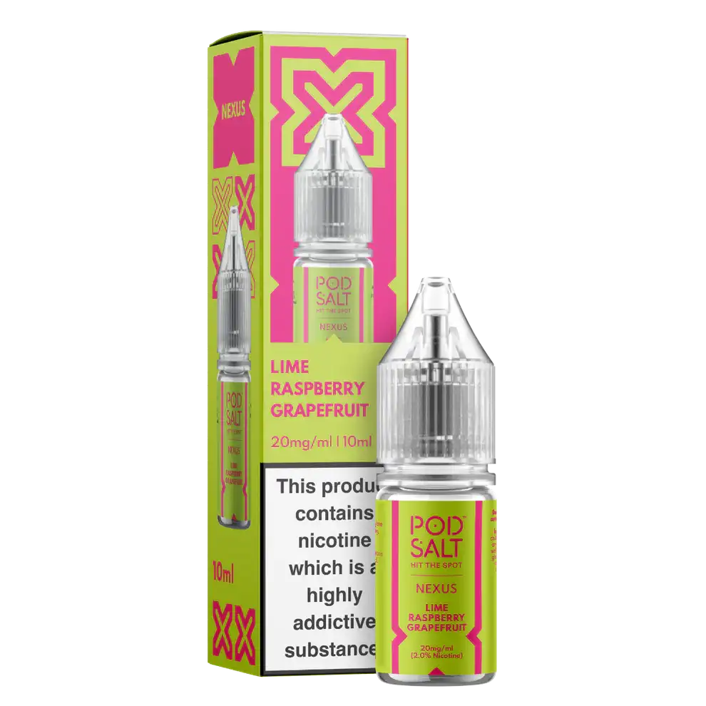 Nexus Pod Salt lime raspberry grapefruit nicotine salt packaging on a white background
