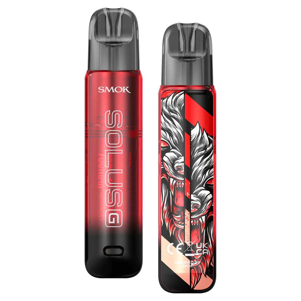 SMOK Solus vape devices of transparent red colour on a white background