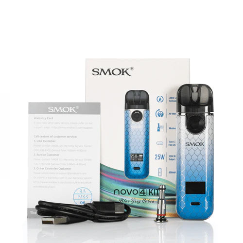 Smok Novo 4 kit with packaging on a white background