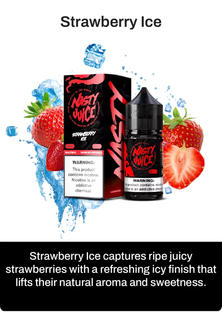 Nasty juice smooth strawberry ice vape flavour, with flavour description on below
