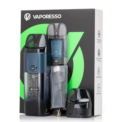 Vaporesso  Luxe x vaping device packaging with product and accessories on a white background