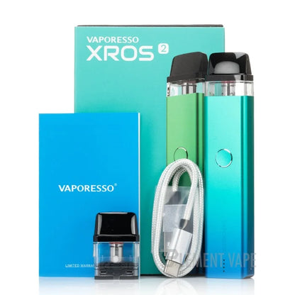 Vaporesso XROS  2 vaping device and accessories with packaging on a white background